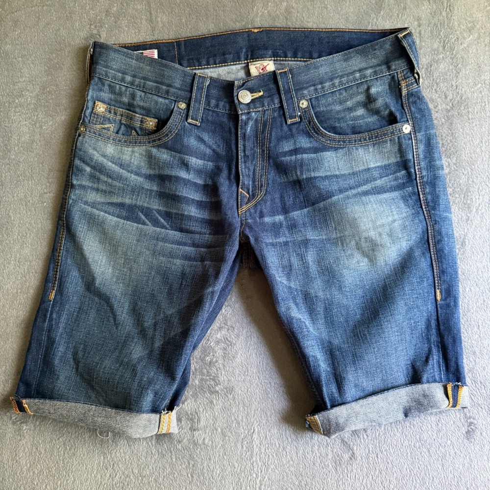 Vintage True Religion Jorts Mens 34/36 Quad Stitch Denim Cutoffs Made in USA Y2K